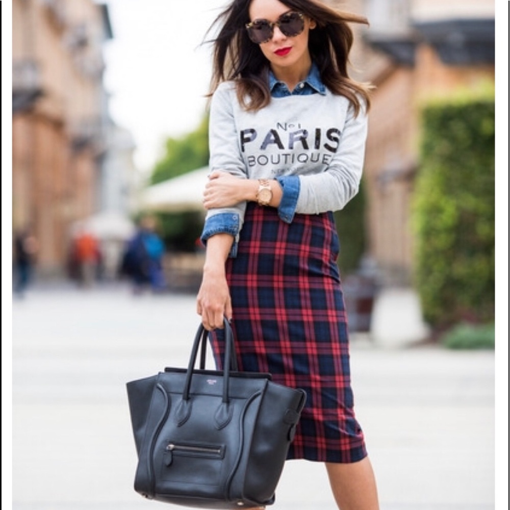 Zara Plaid midi skirt